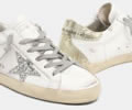 GGDB Super-Star sneakers with silver glitter star and glossy gold leather heel tab